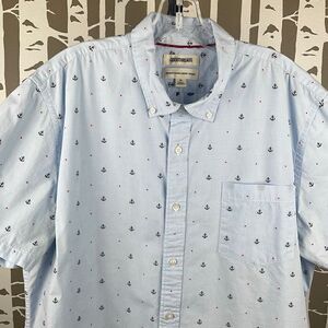 Goodthreads Men's Light Blue Embroidered Anchors Nautical Button Up Shirt XL